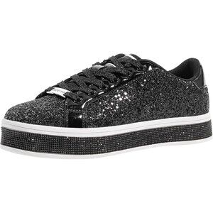 Women's Black Platform Glitter Sparkly Bling Shiny Dressy Bedazzled Sneakers